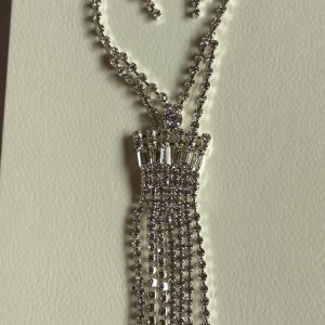 Remembrance Rginestone set. - 22” silver chain. Centerpiece 3-1/2 long. Earrings 3-2/4”Long.